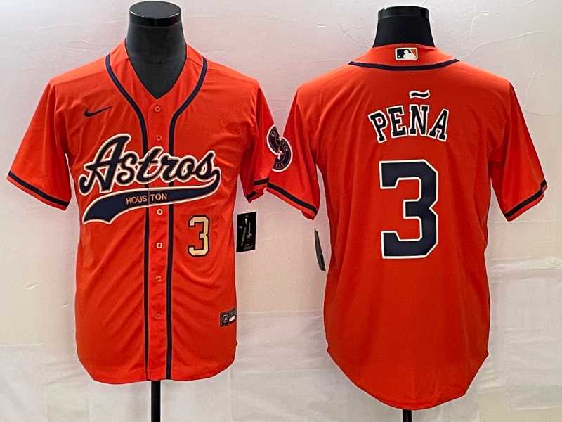 Men%27s Houston Astros #3 Jeremy Pena Number Orange With Patch Cool Base Stitched Baseball Jersey->houston astros->MLB Jersey